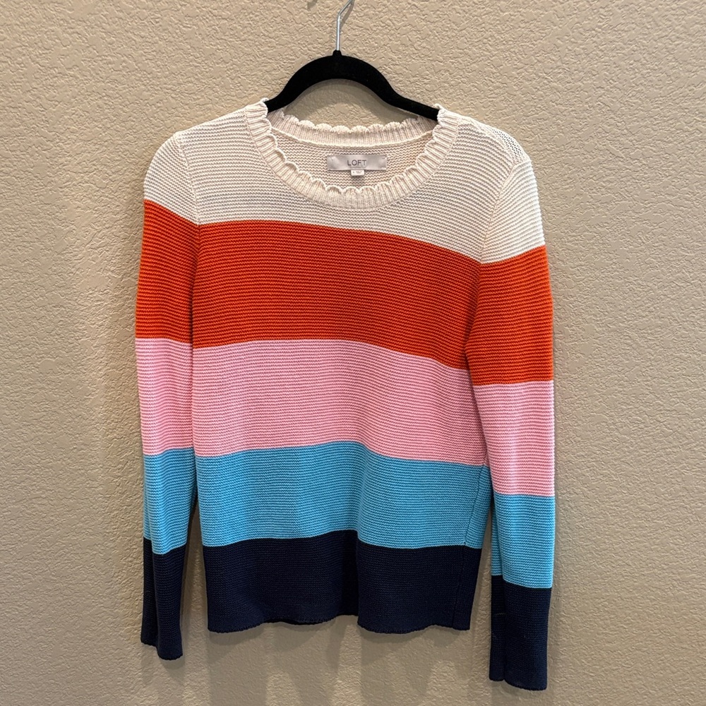 LOFT Striped Scoopneck Sweater in Cream, Orange, Pink, Light Blue, Navy